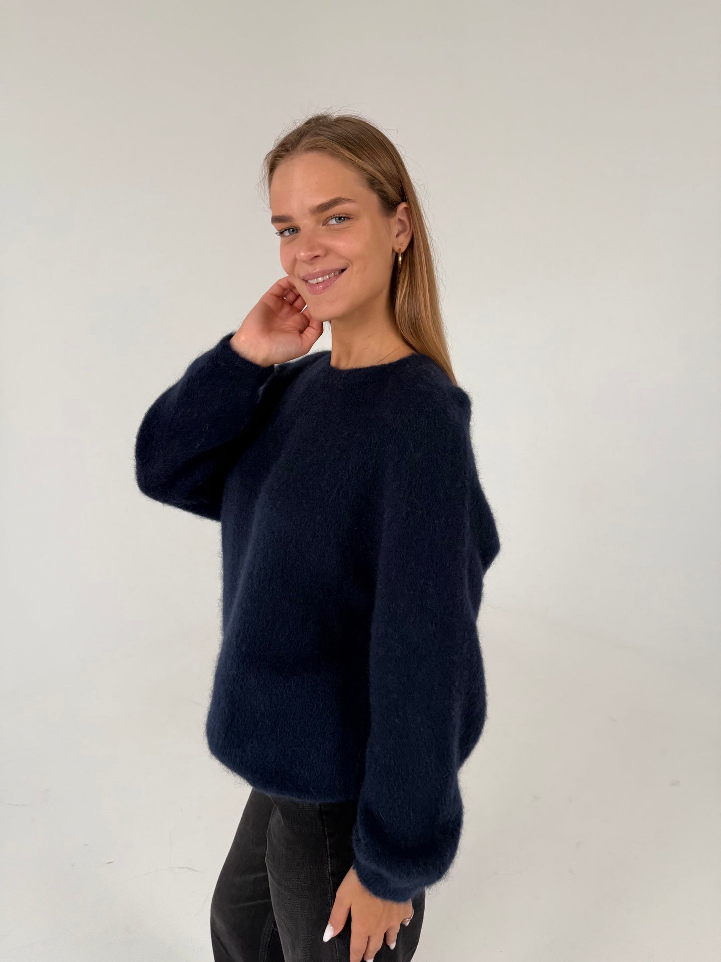 PLUS SIZE. Kid moheros megztukas. Mėlynas
