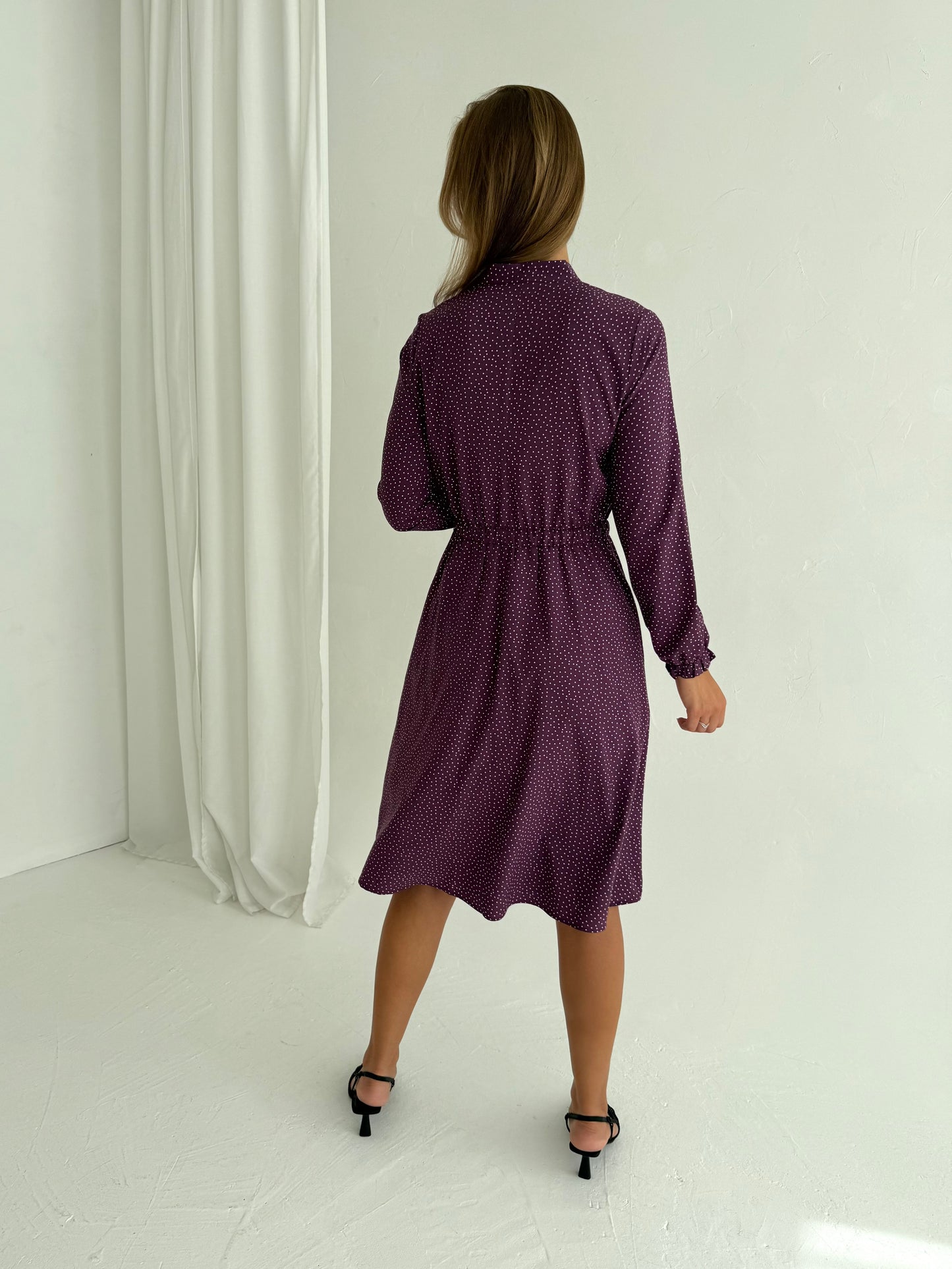 Suknelė CLASSIC. Violetinė su baltais burbuliukais