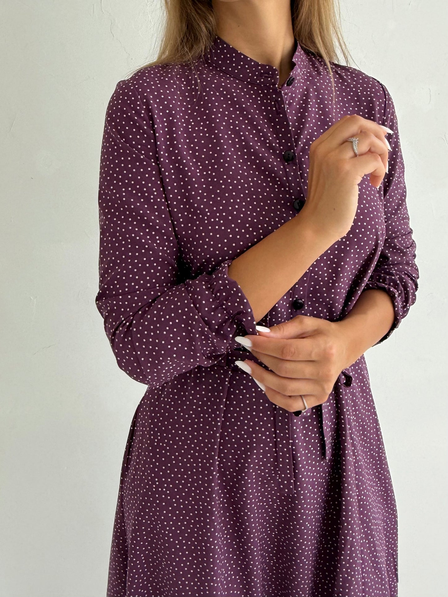 Suknelė CLASSIC. Violetinė su baltais burbuliukais