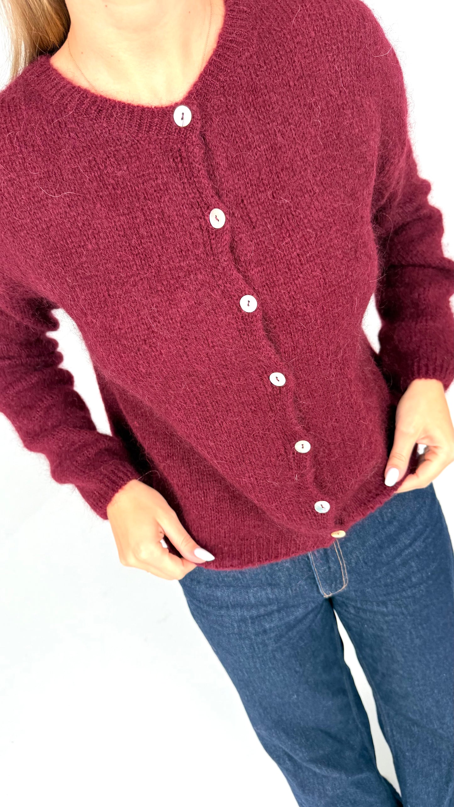 Susegamas moheros ir vilnos megztukas. Bordo