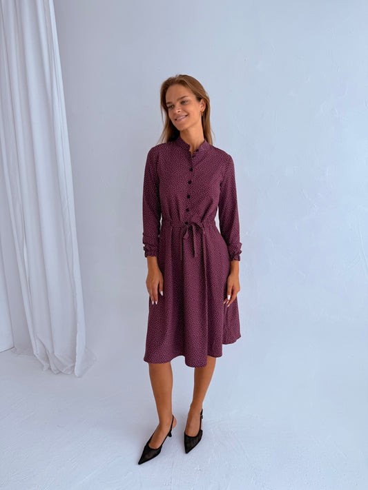 Suknelė CLASSIC. Violetinė su baltais burbuliukais