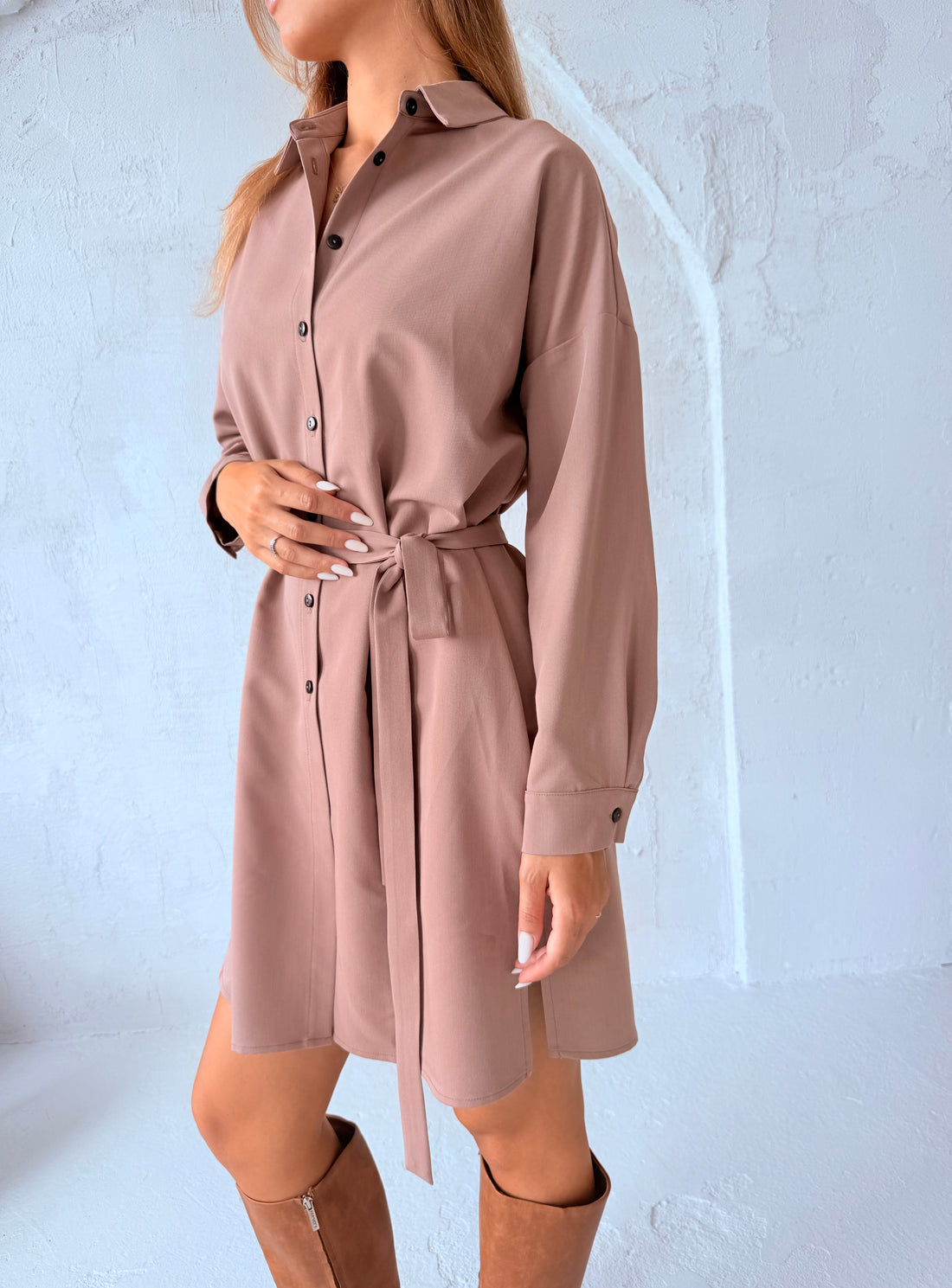 PAILGINTI MARŠKINIAI/SUKNELĖ RUDA